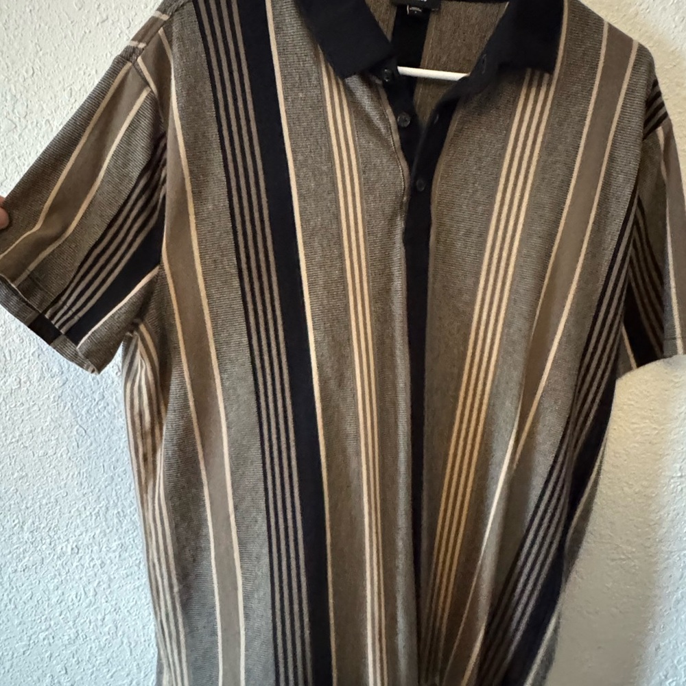 Express Men's Polo Shirt - Black and Tan Stripes